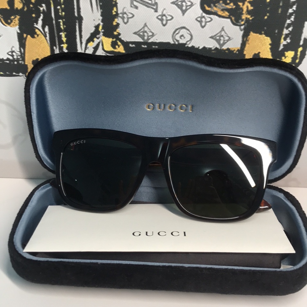 Gucci Tortoise Shell Sunglasses with Green Lenses GG0158SN 002 - Picture 7 of 14